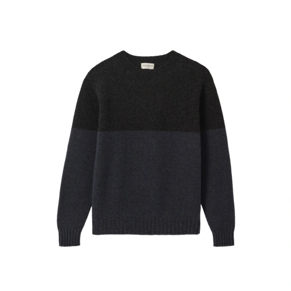 Johnstons of Elgin Ogilvie Colour Block Blue Lambswool Jumper | Men Knitwear | Coveti
