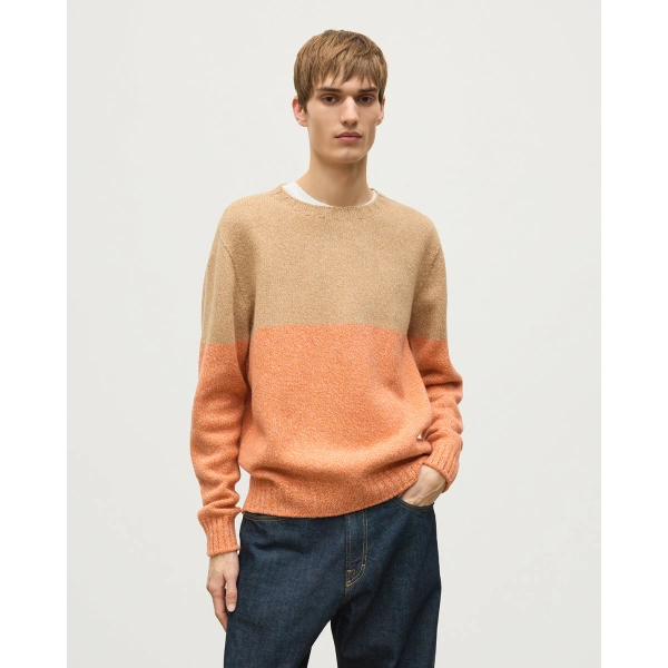 Johnstons of Elgin Ogilvie Colour Block Orange Lambswool Jumper