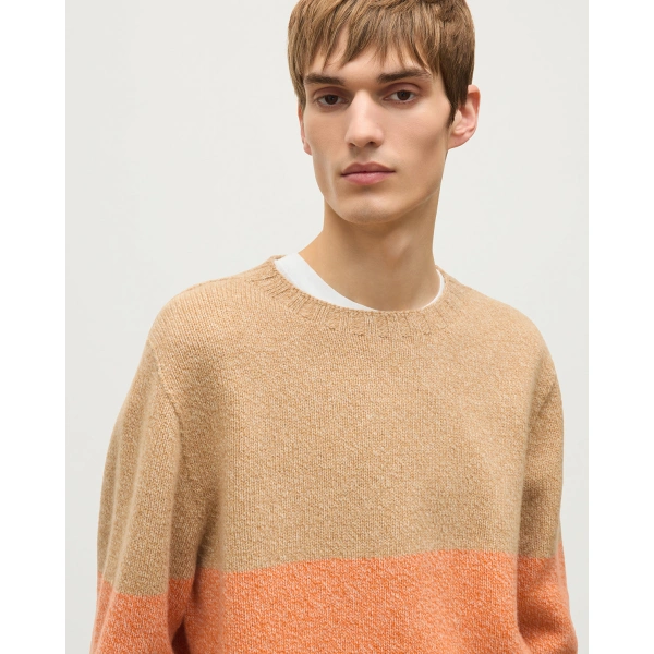 Johnstons of Elgin Ogilvie Colour Block Orange Lambswool Jumper