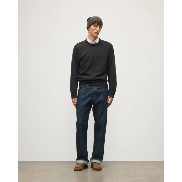 Johnstons of Elgin Paxton Dark Grey Brushed Cashmere-Silk Jumper