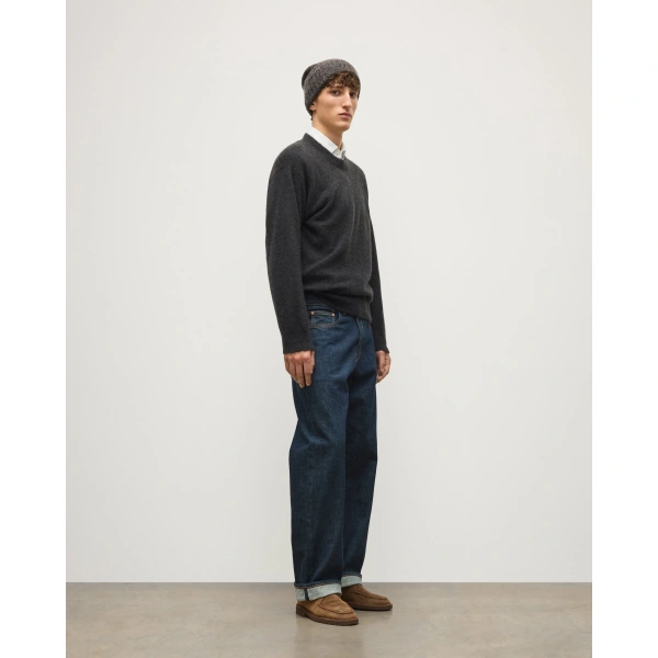 Johnstons of Elgin Paxton Dark Grey Brushed Cashmere-Silk Jumper