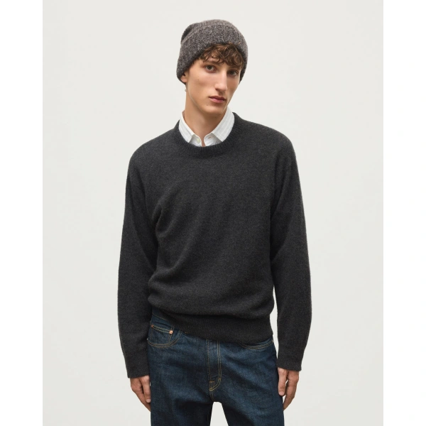 Johnstons of Elgin Paxton Dark Grey Brushed Cashmere-Silk Jumper