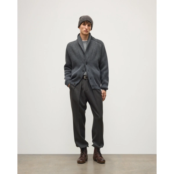 Johnstons of Elgin Pioneer Grey Shawl Collar Cashmere Cardigan