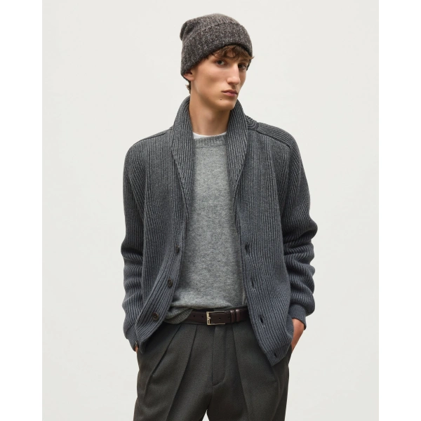 Johnstons of Elgin Pioneer Grey Shawl Collar Cashmere Cardigan