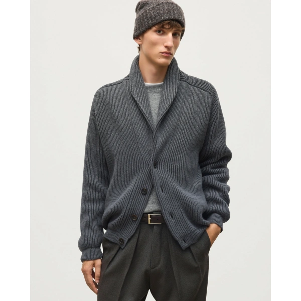 Johnstons of Elgin Pioneer Grey Shawl Collar Cashmere Cardigan