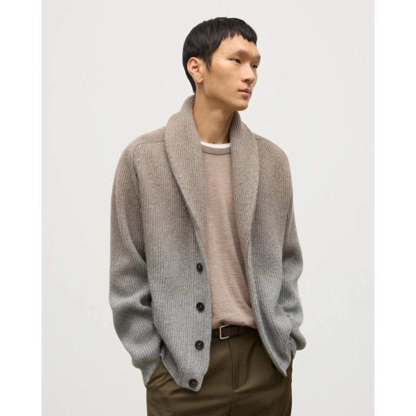Johnstons of Elgin Pioneer Light Brown to Grey Shawl Collar Cashmere Cardigan