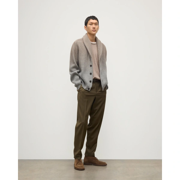 Johnstons of Elgin Pioneer Light Brown to Grey Shawl Collar Cashmere Cardigan
