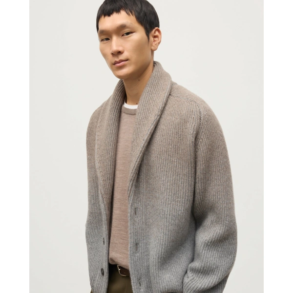 Johnstons of Elgin Pioneer Light Brown to Grey Shawl Collar Cashmere Cardigan