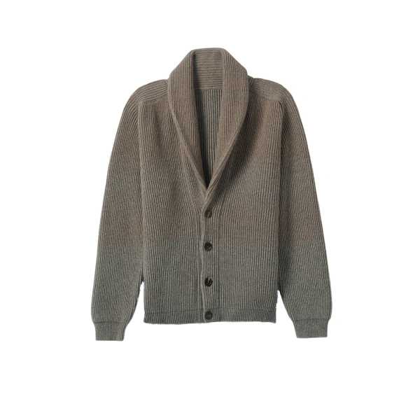 Pioneer Light Brown to Grey Shawl Collar Cashmere Cardigan