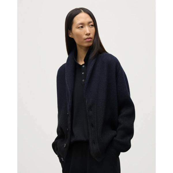 Johnstons of Elgin Pioneer Navy to Black Shawl Collar Cashmere Cardigan