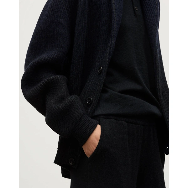 Johnstons of Elgin Pioneer Navy to Black Shawl Collar Cashmere Cardigan