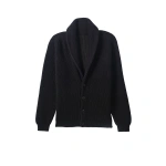 Johnstons of Elgin Pioneer Navy to Black Shawl Collar Cashmere Cardigan | Cardigan | Coveti