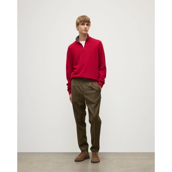 Johnstons of Elgin Red & Grey Cashmere Contrast Zip Neck Jumper