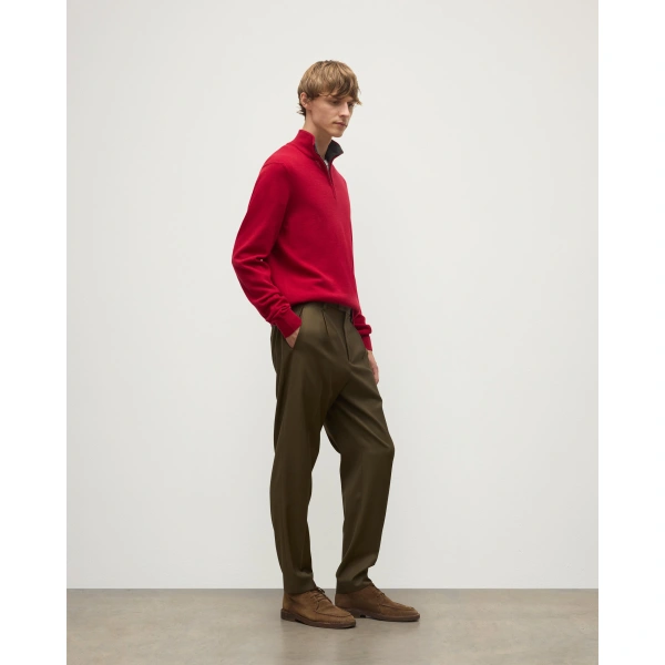 Johnstons of Elgin Red & Grey Cashmere Contrast Zip Neck Jumper