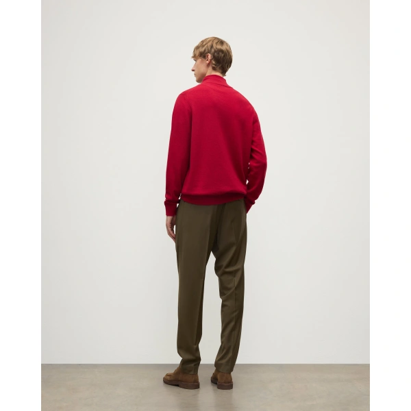 Johnstons of Elgin Red & Grey Cashmere Contrast Zip Neck Jumper