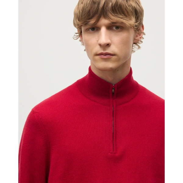Johnstons of Elgin Red & Grey Cashmere Contrast Zip Neck Jumper