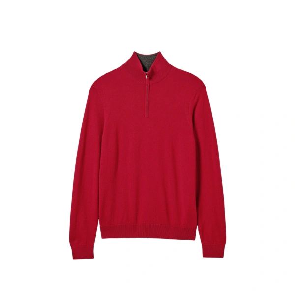 Red & Grey Cashmere Contrast Zip Neck Jumper