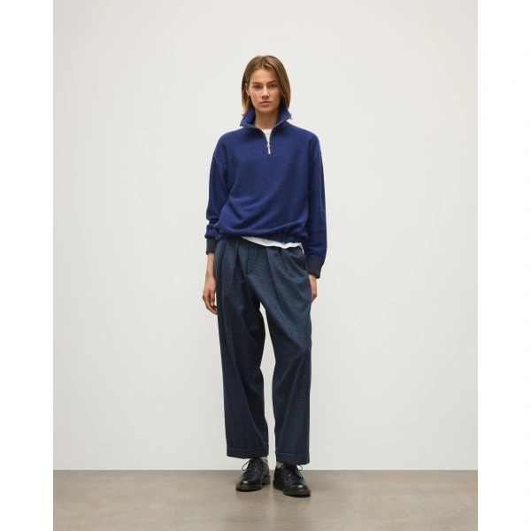 Johnstons of Elgin Reel Blue Cashmere Half Zip Jumper
