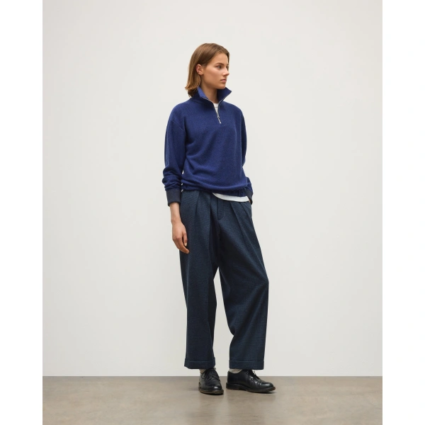 Johnstons of Elgin Reel Blue Cashmere Half Zip Jumper