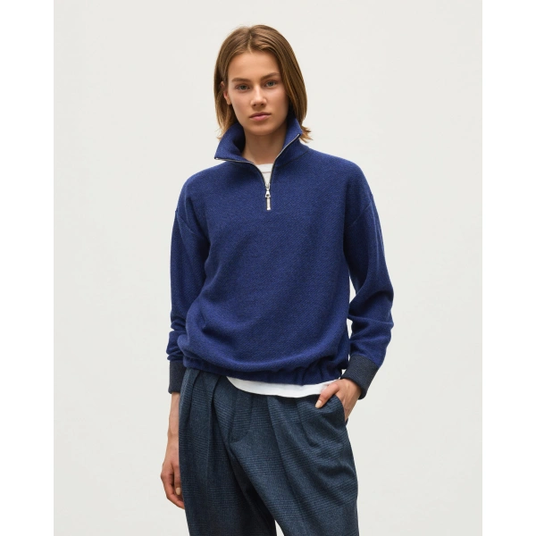 Johnstons of Elgin Reel Blue Cashmere Half Zip Jumper