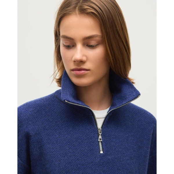 Johnstons of Elgin Reel Blue Cashmere Half Zip Jumper