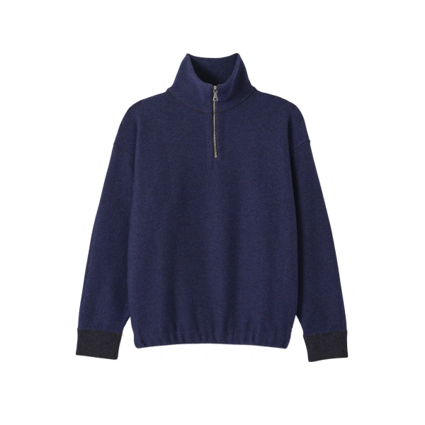 Johnstons of Elgin Reel Blue Cashmere Half Zip Jumper | Sweaters | Coveti