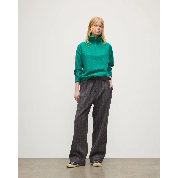 Johnstons of Elgin Reel Green Cashmere Half Zip Jumper