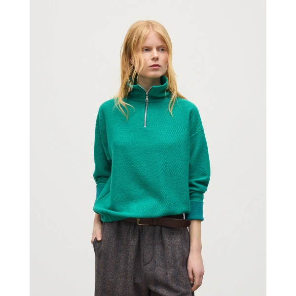 Johnstons of Elgin Reel Green Cashmere Half Zip Jumper