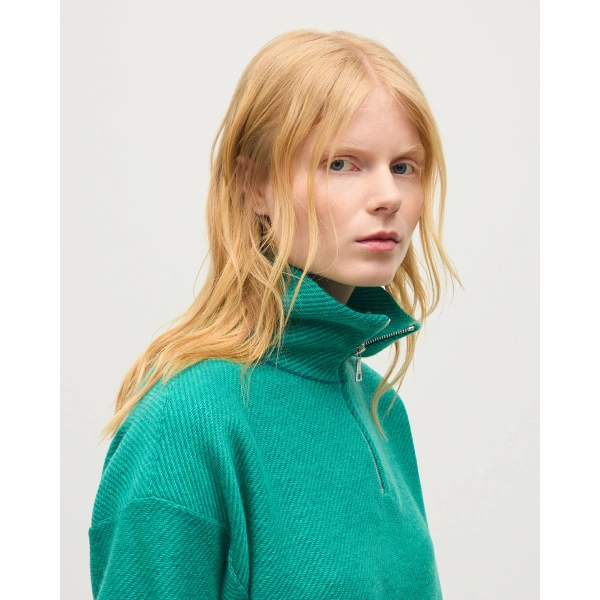 Johnstons of Elgin Reel Green Cashmere Half Zip Jumper