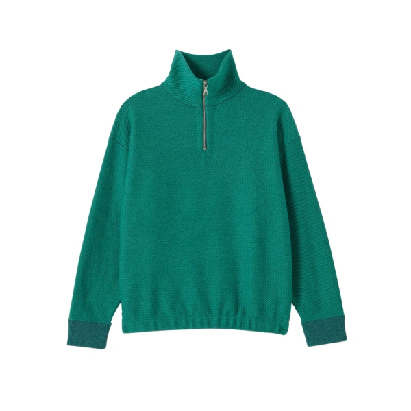 Johnstons of Elgin Reel Green Cashmere Half Zip Jumper | Sweaters | Coveti