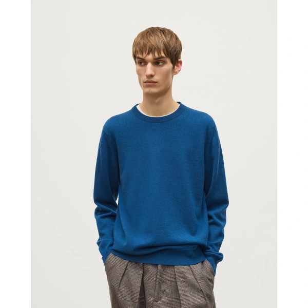 Johnstons of Elgin Reuben Blue Cashmere Crew Jumper