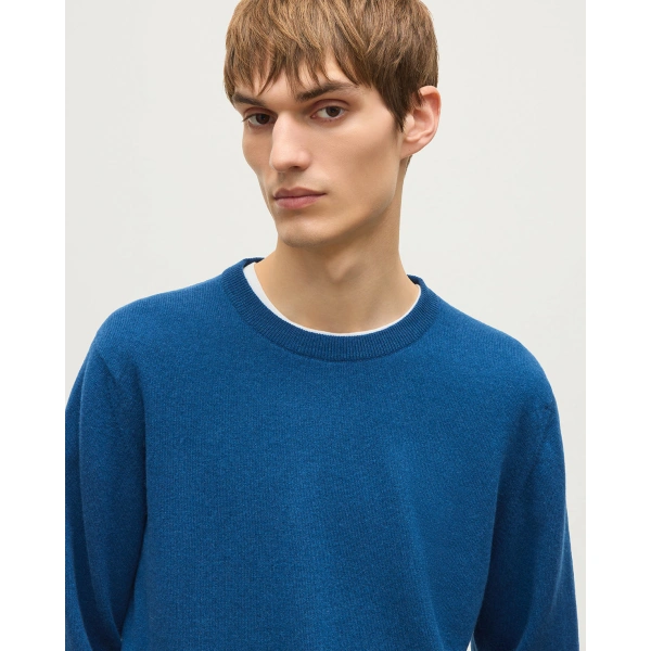 Johnstons of Elgin Reuben Blue Cashmere Crew Jumper