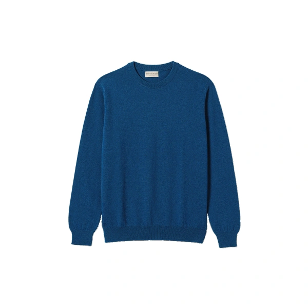 Johnstons of Elgin Reuben Blue Cashmere Crew Jumper | Men Knitwear | Coveti