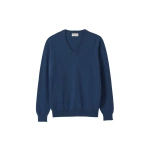 Johnstons of Elgin Reuben Blue Cashmere V Neck Jumper | Men Knitwear | Coveti