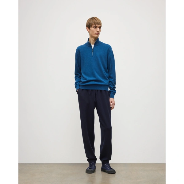 Johnstons of Elgin Reuben Blue Cashmere Zip Neck Jumper