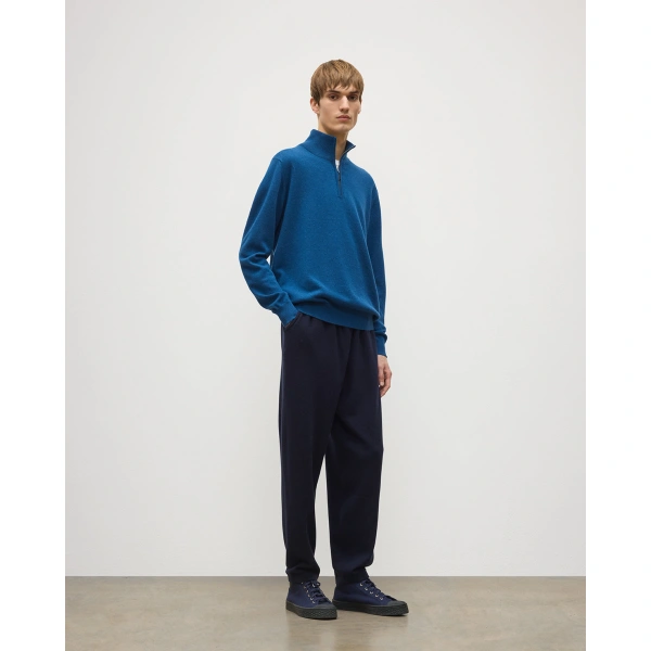 Johnstons of Elgin Reuben Blue Cashmere Zip Neck Jumper