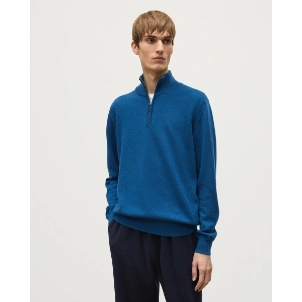Johnstons of Elgin Reuben Blue Cashmere Zip Neck Jumper