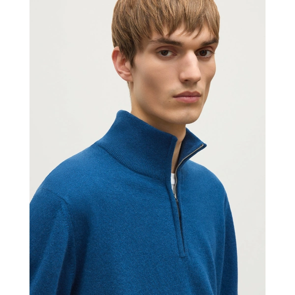 Johnstons of Elgin Reuben Blue Cashmere Zip Neck Jumper