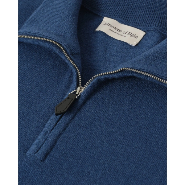 Johnstons of Elgin Reuben Blue Cashmere Zip Neck Jumper