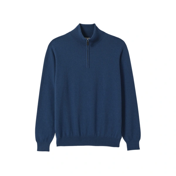 Johnstons of Elgin Reuben Blue Cashmere Zip Neck Jumper | Men Knitwear | Coveti