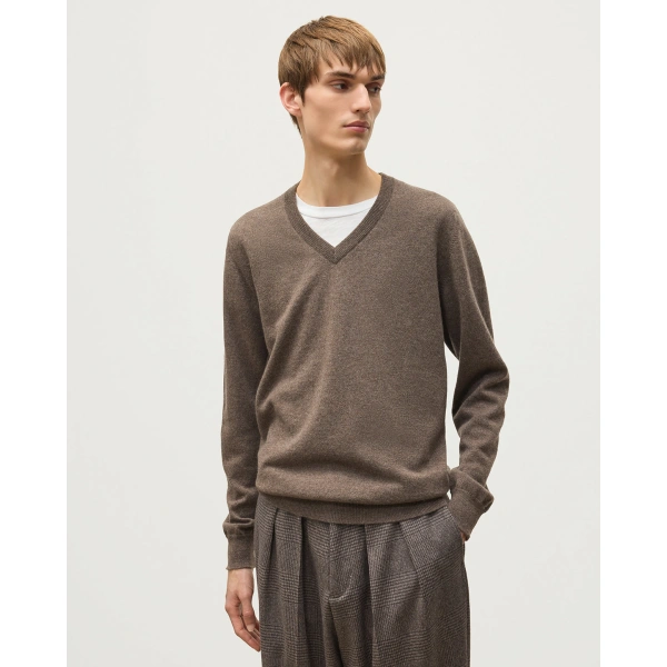 Johnstons of Elgin Reuben Brown Cashmere V Neck Jumper