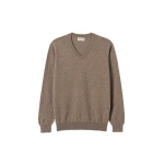 Johnstons of Elgin Reuben Brown Cashmere V Neck Jumper | Men Knitwear | Coveti