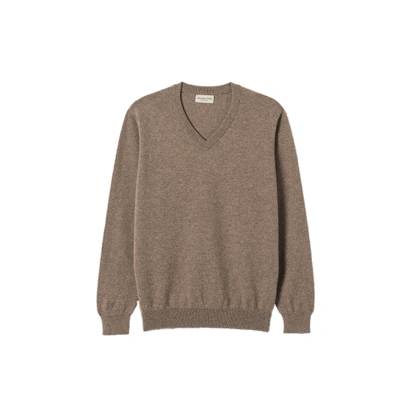 Johnstons of Elgin Reuben Brown Cashmere V Neck Jumper | Men Knitwear | Coveti