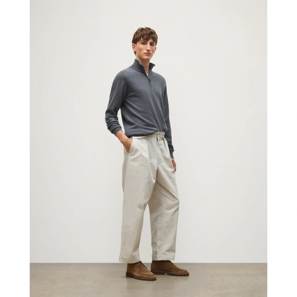 Johnstons of Elgin Reuben Grey Cashmere Zip Neck Jumper