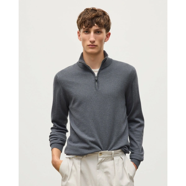 Johnstons of Elgin Reuben Grey Cashmere Zip Neck Jumper