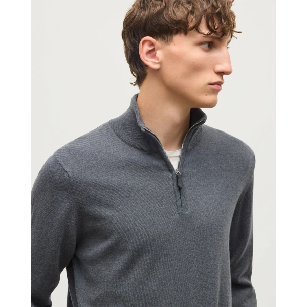Johnstons of Elgin Reuben Grey Cashmere Zip Neck Jumper