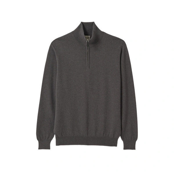 Reuben Grey Cashmere Zip Neck Jumper