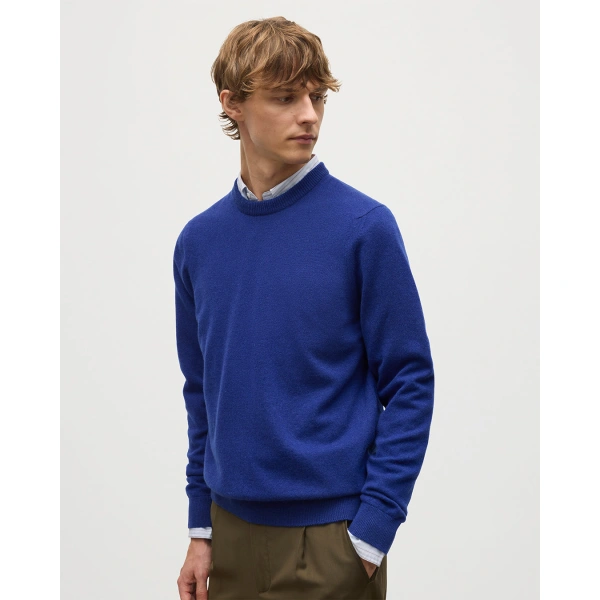 Johnstons of Elgin Rory Blue Classic Cashmere Crew Jumper