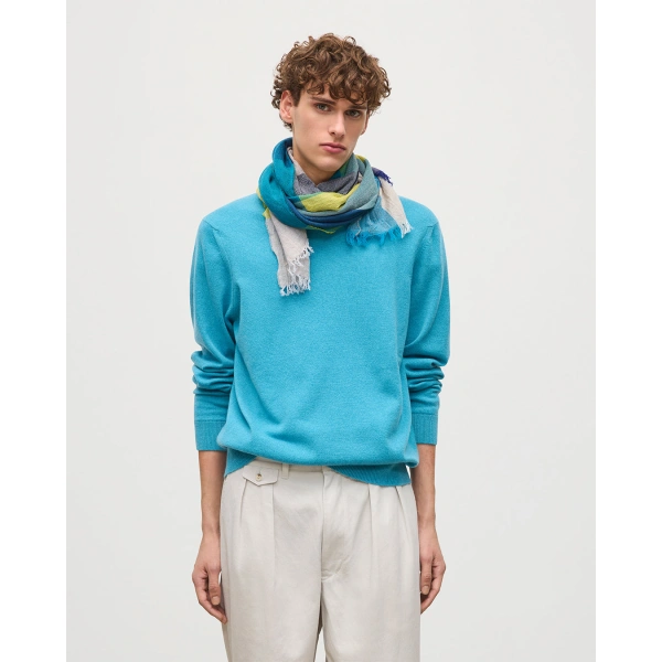 Johnstons of Elgin Rory Bright Blue Classic Cashmere Crew Jumper