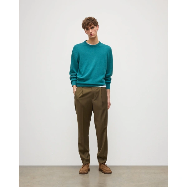 Johnstons of Elgin Rory Classic Cashmere Crew Jumper in Verdigris Green